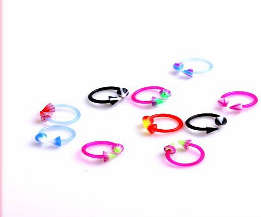 Come2Buy Come 2 Buy - 10 Spike Flexible Body Jewellery - Body Bars - Horseshoe Micro Circular Barbell Ring - 16GA 1.2 x 8mm - for Eyebrow, Tragus, Helix, Lip, Septum Piercings