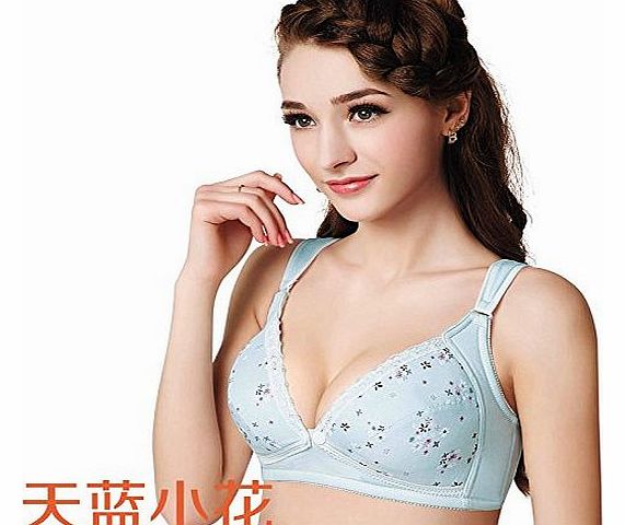 Comfy Nursing Bra Cotton Soft Nursing/Maternity Non-wired Breastfeeding Bra B1, Blue Floral 38D