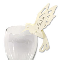 Ivory laser cut bird glass place card pk of 10