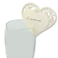 Ivory laser cut grace heart glass place card pk of 10