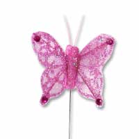 Pink sheer glitter bfly pk of 24