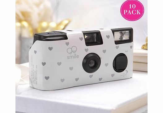 Confetti Silver Hearts Wedding Cameras - 10 Pack