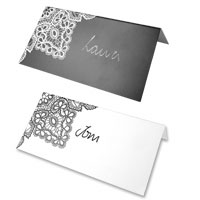 Confetti White and black lace corner place card pk of 10