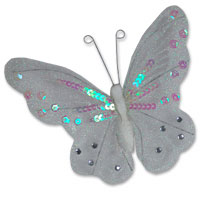 White large sheer sequin glitter butterfly pk of 6