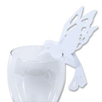 White laser cut bird glass place card pk of 10