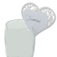 White laser cut grace heart glass place card pk of 10