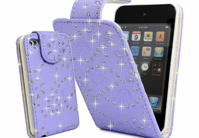 PURPLE GLITTER DIAMOND PU LEATHER CASE COVER POUCH FOR APPLE iPOD TOUCH 4 4G 4th GENERATION BY MOBILE_MANIA