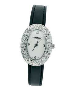 constant Ladies Black Strap Oval Stone Set Watch