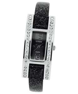 constant Ladies Black Strap Stone Set Watch