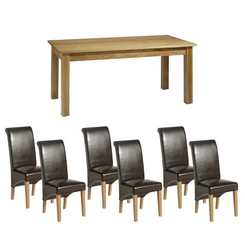 Contemporary Oak Dining Set (150cm   6 Leather