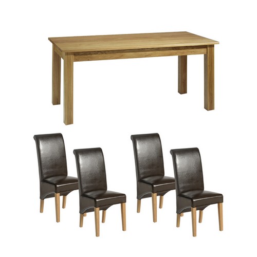 Contemporary Oak Dining Set (180cm   4 Leather