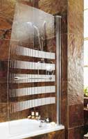 Frameless Sail Bath Screen - Silver Frame - Striped Glass