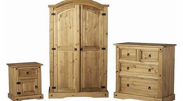 Corona Mexican Pine Trio Set, Wardrobe, Chest 