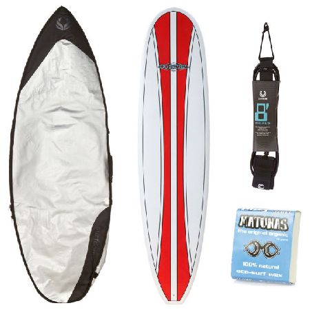 Cortez Red Stripe Fun Surfboard Package - 7ft 2