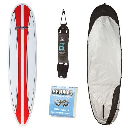 Cortez Red Stripe Fun Surfboard Package - 8ft 0