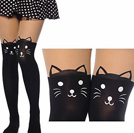 Cozyswan New Arrival Top Fashion Cute Sexy High Length Knee Print Socks Sheer Pantyhose Tattoo Lady Tights Socks Leggings Stockings Kitten Print Knee High Length Socks Tattoo Tights for Women Ladies