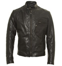 C P Company Black Leather Bomber Jacket With Goggle Hood