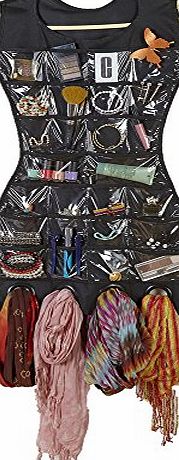 Creative Fashion Cocktail Dress Double Side Hanging Jewellery amp; Accessories Organiser Storage Pocket Display Holder Bag (Black)