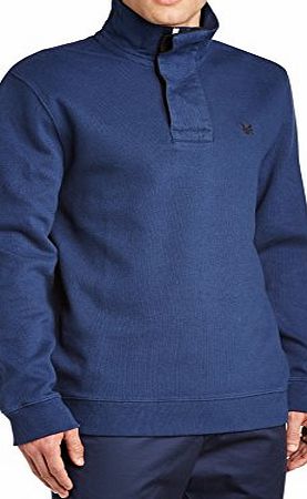 Crew Clothing Mens Midhurst Button Front Long Sleeve Sports Jumper, Blue (Indigo), X-Large