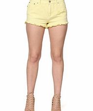 Yellow mid-rise cotton denim shorts