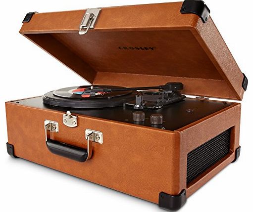 Crosley Keepsake Briefcase Style Three Speed USB Enabled Turntable with Built In Stereo Speakers - Tan