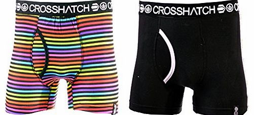 Crosshatch MENS CROSSHATCH BLACK MULTICOLOURED STRIPE BOXER SHORT GIFT PACK S M L XL XXL