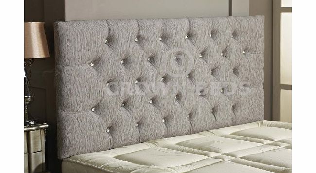 CHESTERFIELD DIAMANTE BUTTON HEADBOARD IN 2ft5,3ft,4ft,4ft6,5ft,6ft !!!!NEW!!!! (LIGHT GREY, 4FT6 (DOUBLE) DIAMANTE)