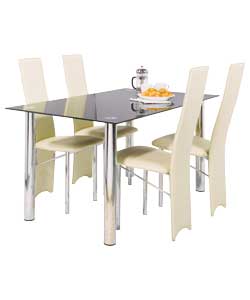 Crystal Black Dining Table and 4 Savannah Cream