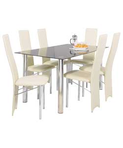 Crystal Black Dining Table and 6 Savannah Cream