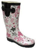 Reni Ladies Star Print Rubber Wellingtons - Wht/Pink/Blk - 8 UK