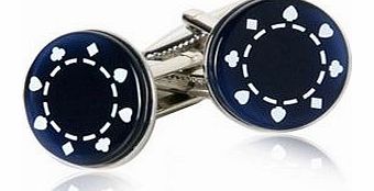 Cuff-Daddy Texas Hold Em Poker Chip Blue Fibre Optic Silver Cufflinks with Presentation Box