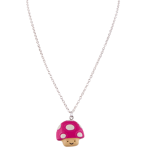 Retro Gamer Hot Pink Mushroom Necklace from