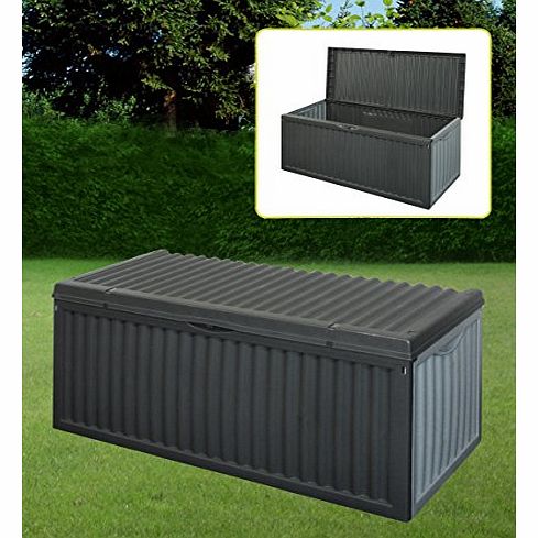 CUSHION BOX BLACK PLASTIC GARDEN STORAGE BOX LID PATIO SHED UTILITY CUSHION CHEST 747519