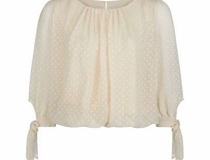 Cutie Cream Polka Dot Tie Sleeve Blouse 3410965