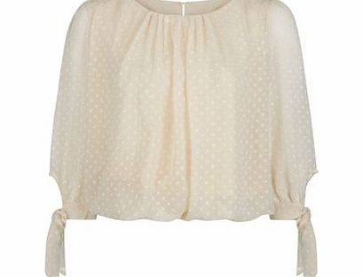 Cutie Cream Polka Dot Tie Sleeve Blouse 3410966