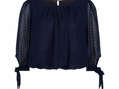 Cutie Navy Polka Dot Tie Sleeve Blouse 3410973