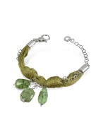 Daco Milano Green Gemstone Drops Multi-strand Sterling Silver Lace Bracelet