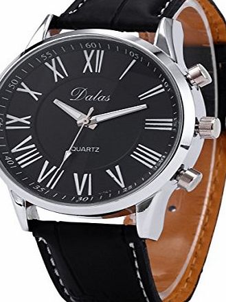 Dalas Black Silver Dial Roman Analog Mens Leather Band Sport Wrist Quartz Watch WAA443