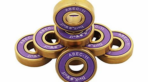 Dark Wolf Set of Dark Wolf Skateboard Bearings Titanium ABEC 11 Purple Gold 8pcs with 4pcs Spacers