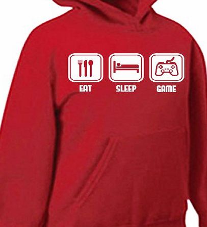 DavesDisco EAT SLEEP GAME, xbox live playstation, cod gaming, childrens kids boys girls Hoody Hoodie, Red, 13