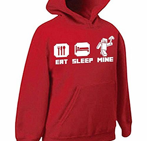 DavesDisco Eat sleep MINE avatar, virtual reality nintendo block video game, gaming, funny, childrens kids boys girls Hoody Hoodie, Black, 12-13