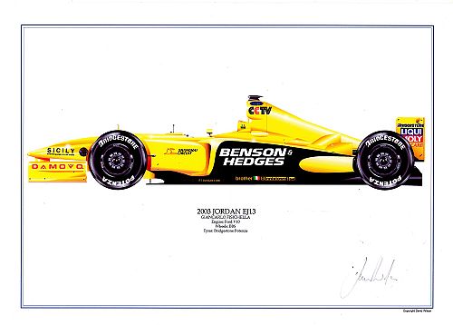 David Wilson Jordan EJ13 - G.Fisichella signed by artist Measures 48cm x 32cm (19x13)