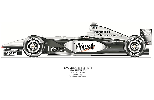 David Wilson Mclaren MP 4/14 Mika Hakkinen signed by artist Measures 48cm x 32cm (19x13)