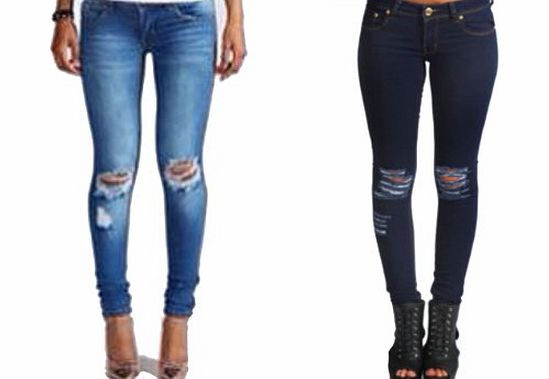 Dead Funky WOMENS LADIES SKINNY FIT RIPPED JEANS DENIM BLUE SIZE 8-14 (8, DENIM BLUE)