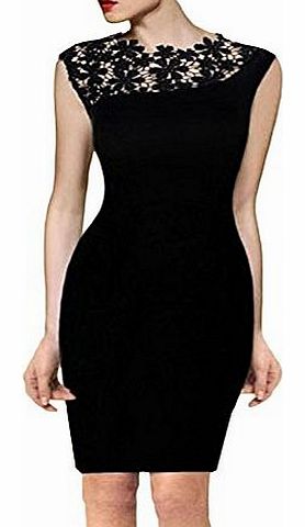 Dear-lover Womens Vintage Floral Crochet Cocktail Bodycon Dress Large Size Black