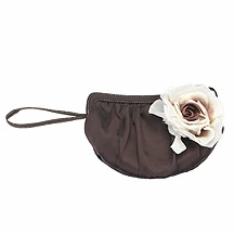 Chocolate satin bag with corsage