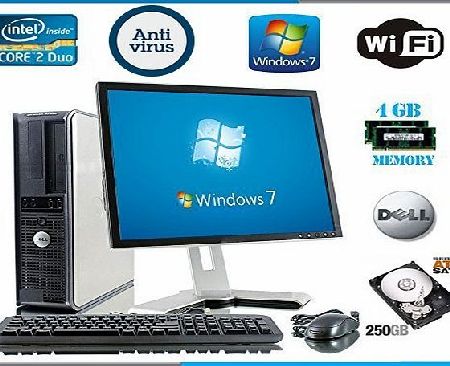 Windows 7 - Dell OptiPlex Computer Tower with Large 19`` LCD TFT Flat Panel Monitor - Powerful Intel Core 2 Duo Processor - Massive 250GB Hard Drive - 4GB RAM - DVD - Wireless Internet Ready - Keyboard