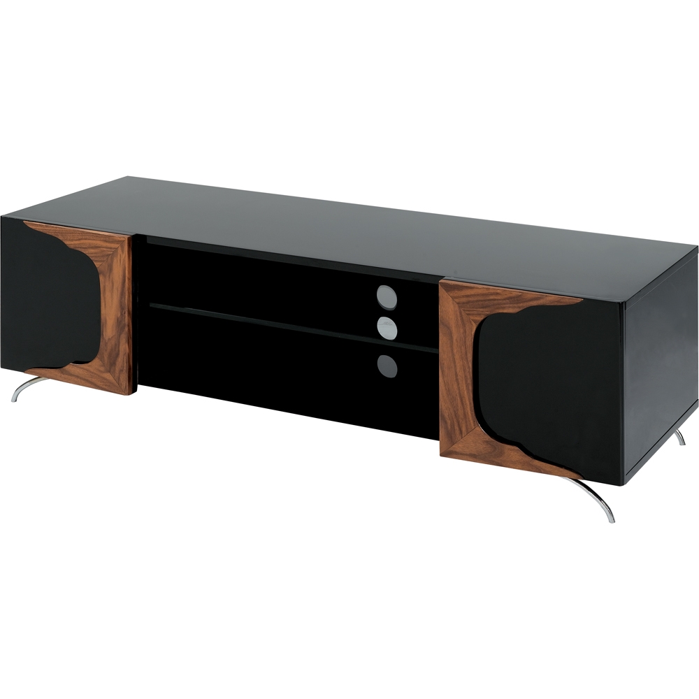 Delta Black Low Sideboard - walnut handles