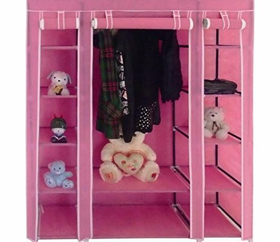 Delta TRIPLE CANVAS WARDROBE FULL RAIL CLOTHES STORAGE BEDROOM SHELVES PINK