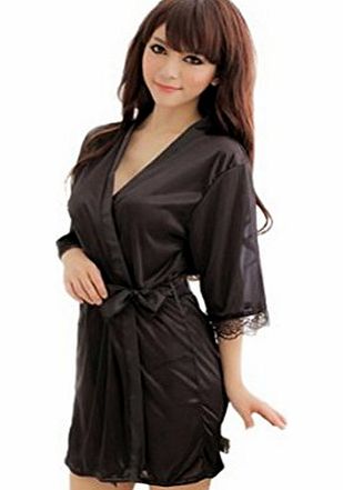 Demarkt New Fashion Stylish Sexy Womens Imitate Silk Kimono Lingerie Dressing Gown Bathrobe Sleeping Wear Nightwear (Blue)